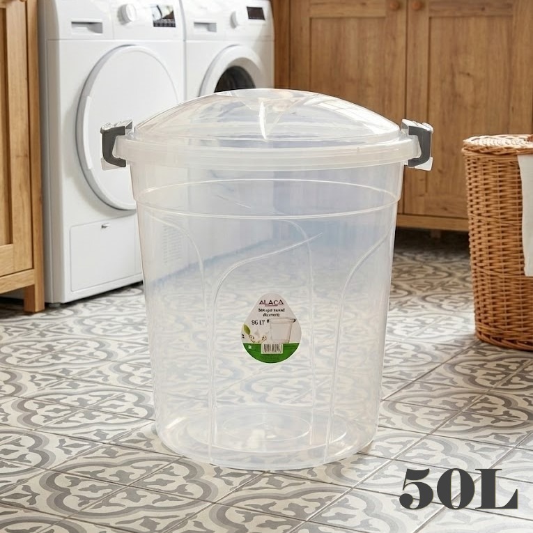 سطل تخزين بلاستيك شفاف (50 لتر)  تنظيم مثالي لكل البيت! | 50L Clear Storage Bucket